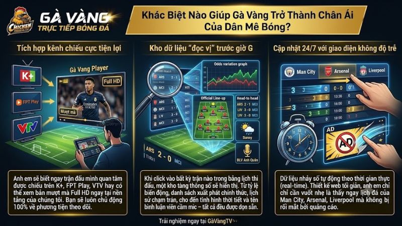 Tính năng xem lịch thi đấu bóng đá trực tuyến và soi kèo độc quyền của Gà Vàng Tính năng xem lịch thi đấu bóng đá trực tuyến và soi kèo độc quyền của Gà Vàng