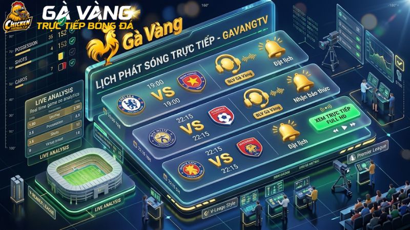 Lịch phát sóng gắn sẵn tên BLV Gà Vàng TV và link Full HD